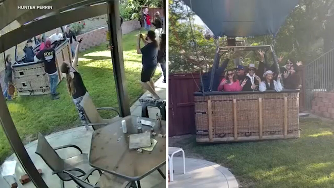 Video shows hot air balloon carrying 13 people make emergency landing in Temecula, California backyard