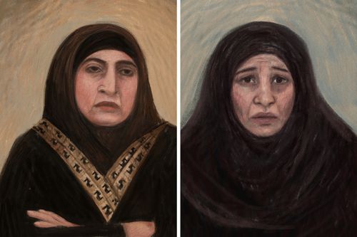 A combined image shows (left) a court sketch depicting Kawsar Ahmad, 53, also known as Abbas, during her bail application in Melbourne, Friday, May 8, 2026 and (right) a court sketch depicting Zeinab Ahmad during her bail application in Melbourne.