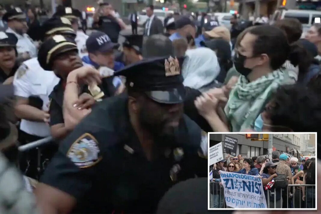 Hateful anti-Israel mob descends on historic NYC synagogue, clash with cops in chaotic protest