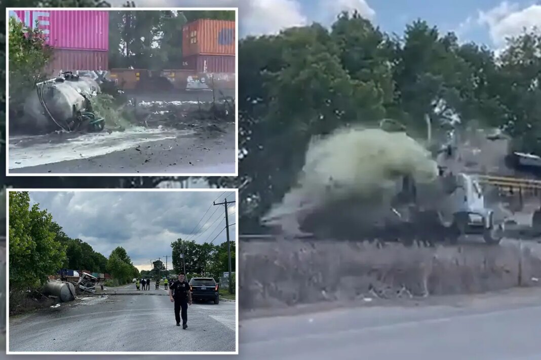 Horror as train collides with truck carrying septic tank, seriously injuring driver: video