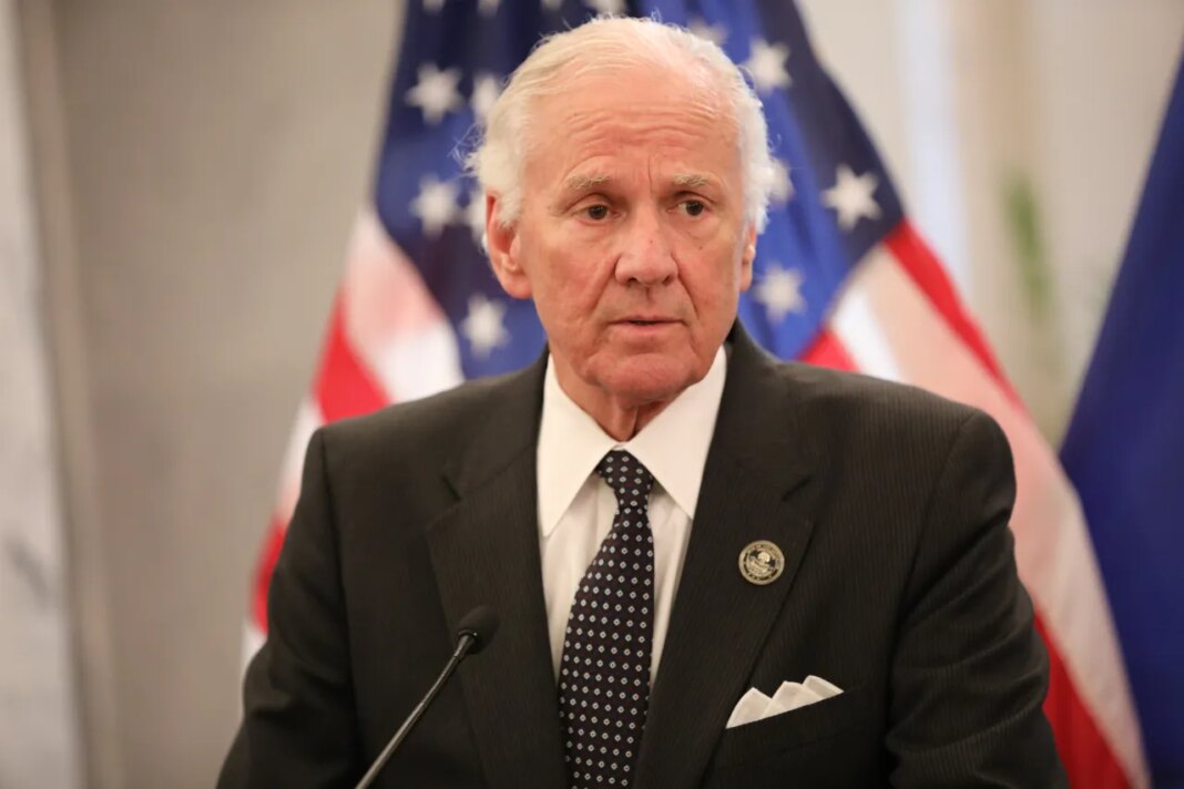 Republican South Carolina Gov. Henry McMaster speaks to reporters on Tuesday, May 5, 2026, in Columbia, S.C. (AP Photo/Jeffrey Collins)