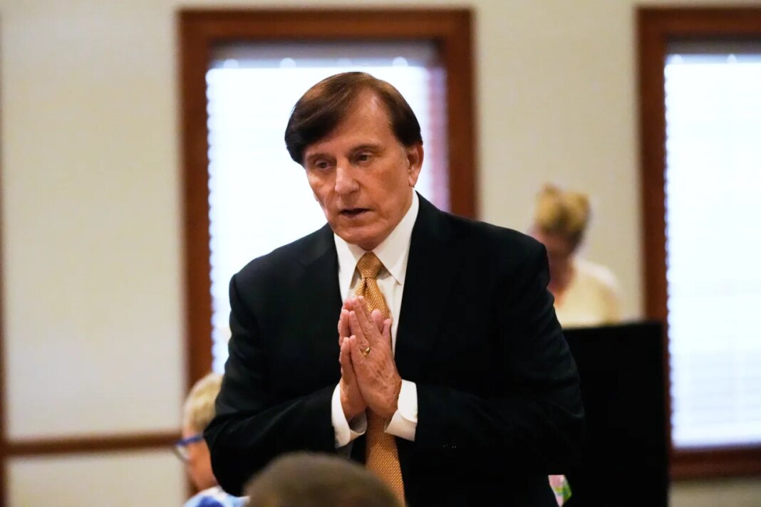 U.S. Senate candidate, current Louisiana treasurer and former U.S. Representative (R-La.) John Fleming, speaks at a Ronald Reagan Newsmaker Luncheon in Baton Rouge, La., Tuesday, May 12, 2026. (AP Photo/Gerald Herbert)