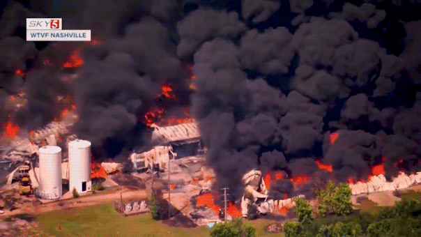 Shocking video shows giant black plume of smoke rising from Tennessee plastic recycling facility fire