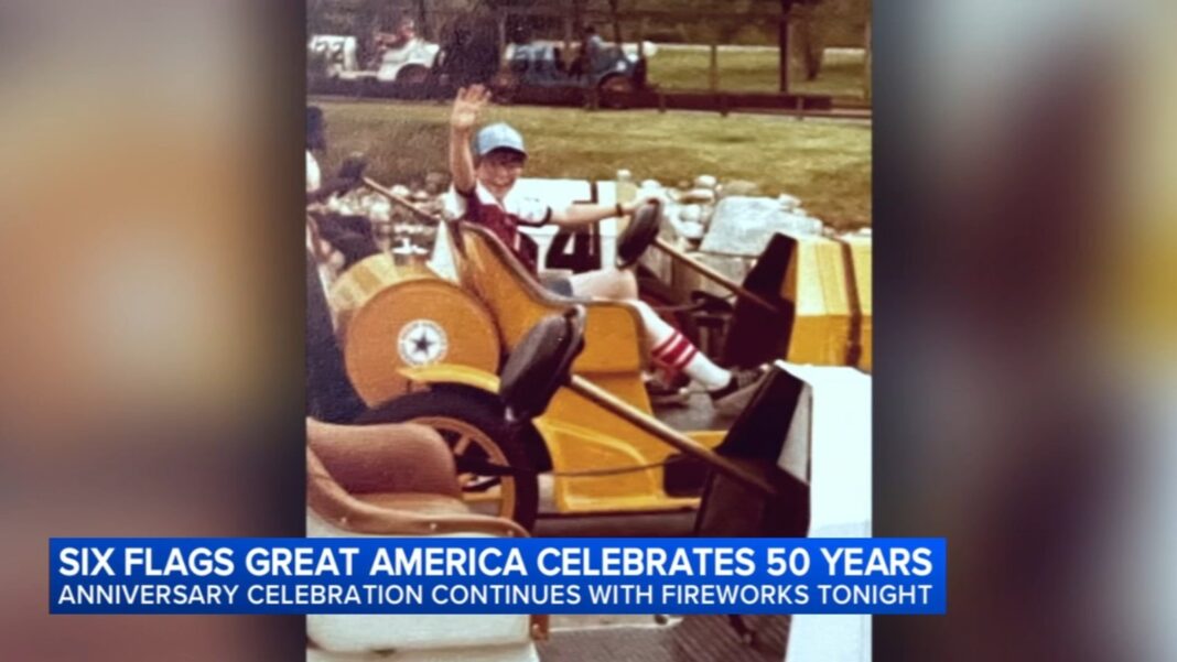 Six Flags Great America in Gurnee celebrating 50th anniversary with special rides like American Eagle side-by-side racing