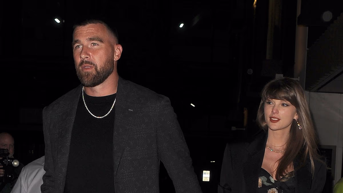 Taylor Swift holds hands with her fiancé Travis Kelce at birthday bash