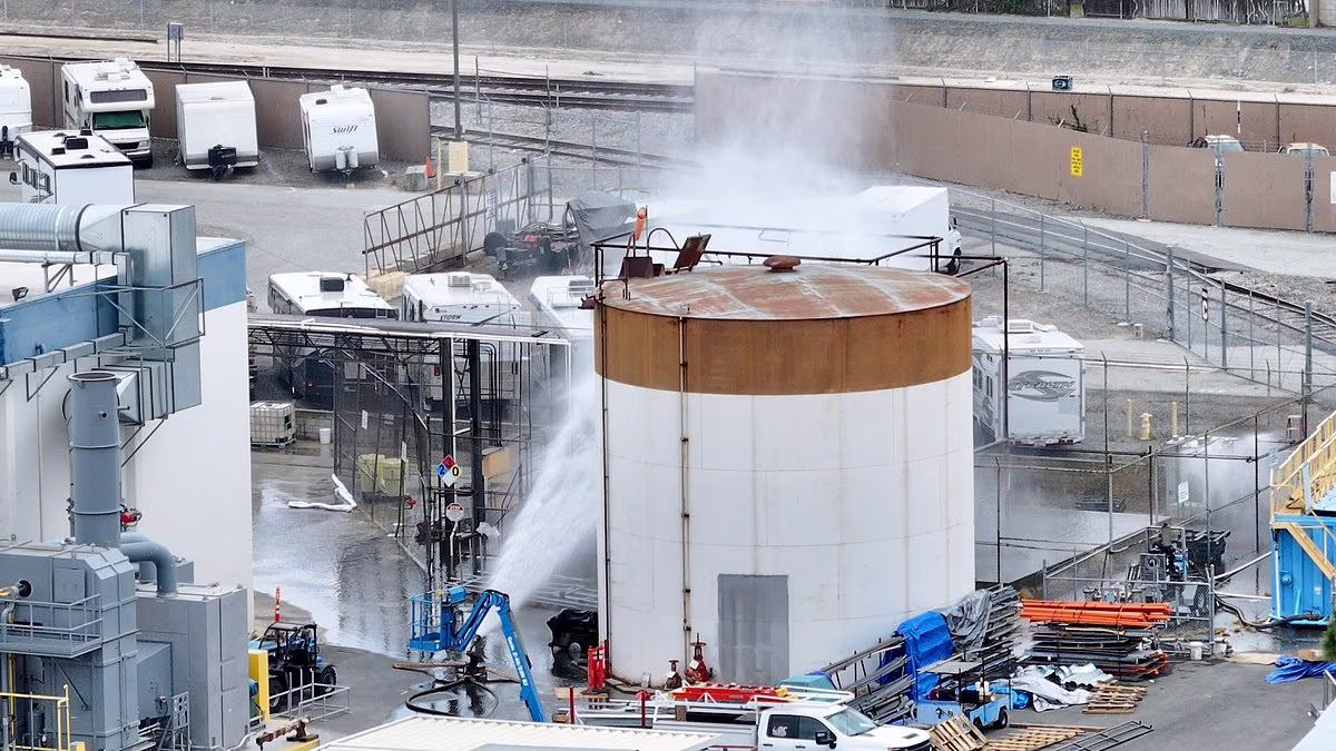 Toxic chemical tank on the brink of exploding has a CRACK in it