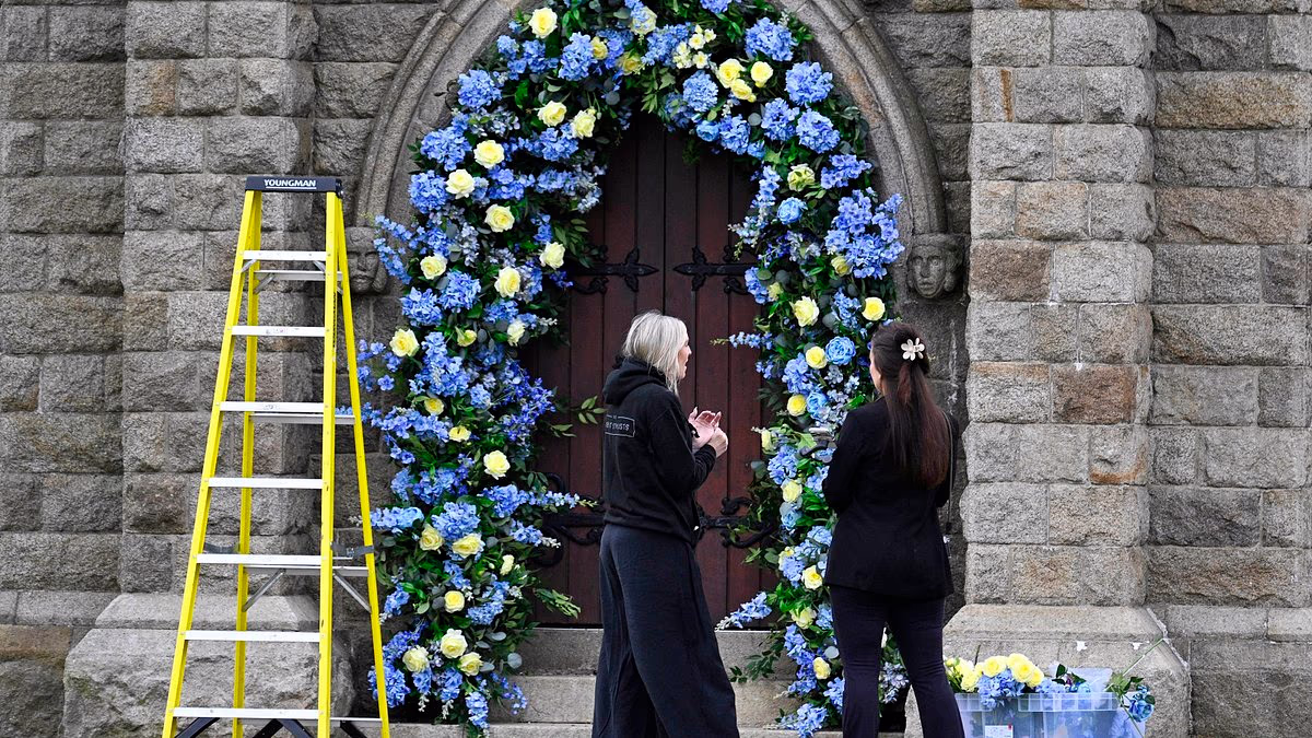 Venezuela Fury's wedding planners make finishing touches to vast flower displays at church while Netflix crews congregate just hours before teen, 16, ties the knot with Noah Price, 19