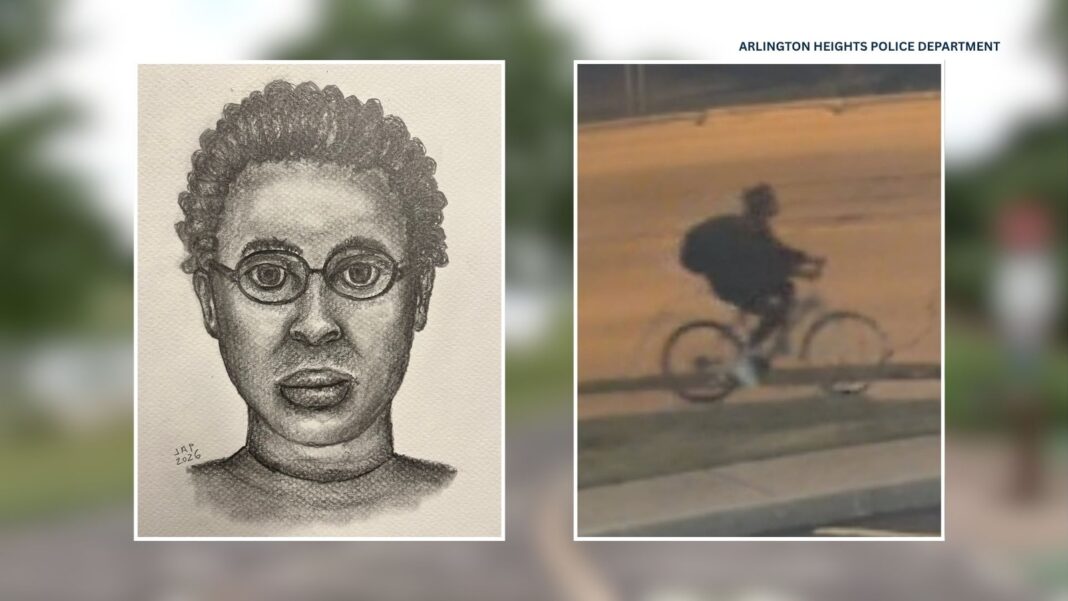Arlington Heights attack: Police release sketch of suspect on bicycle accused of attacking woman near Lake Arlington, IL