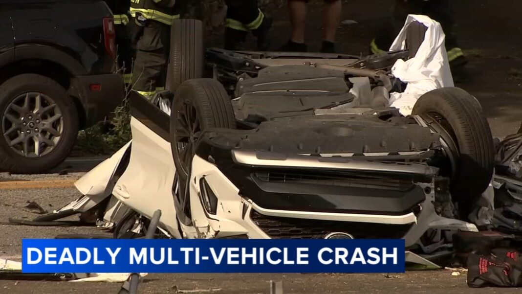 Driver killed in 'horrific' airborne crash involving multiple vehicles in Bensalem Twp., Pennsylvania, Tesla video shows