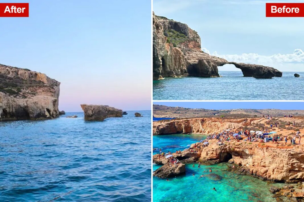 Jet skier, 26, crushed to death by Malta's 'Kissing Elephants' archway after US tourist jumped off rock formation