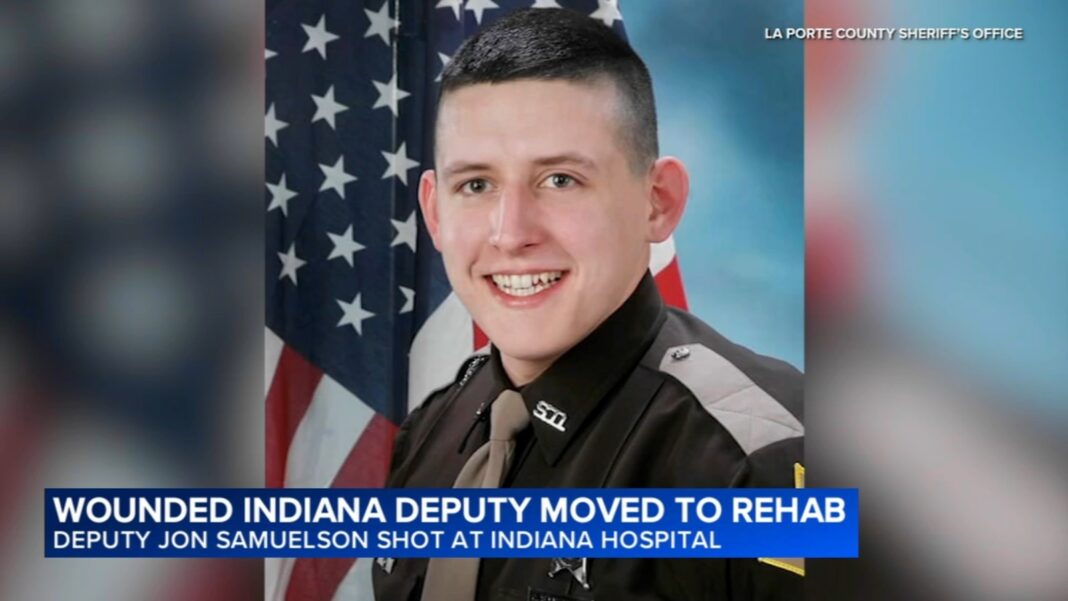 La Porte County Deputy Jon Samuelson, shot at Michigan City hospital, moved to Chicago to begin rehab; Sharod Grafton charged