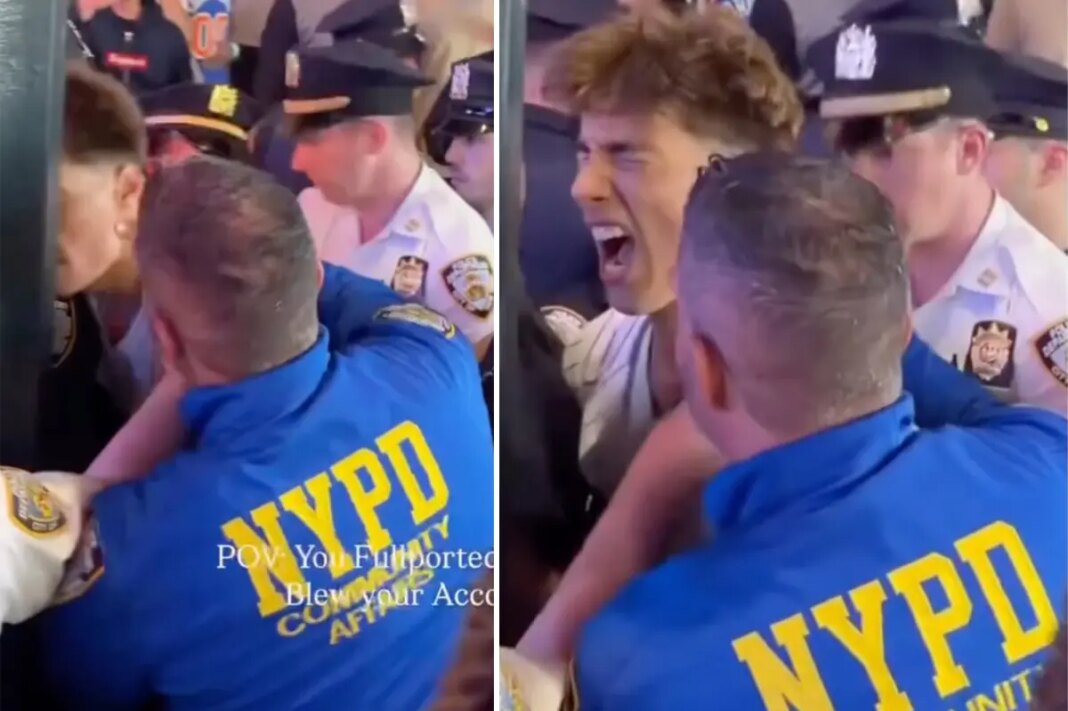 NYPD cop appears to slam Knicks fan head into pole during arrest at Madison Square Garden celebration: video