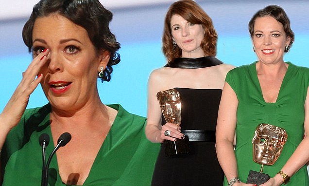 Olivia Colman cries during TV BAFTA winning speech for Best Actress