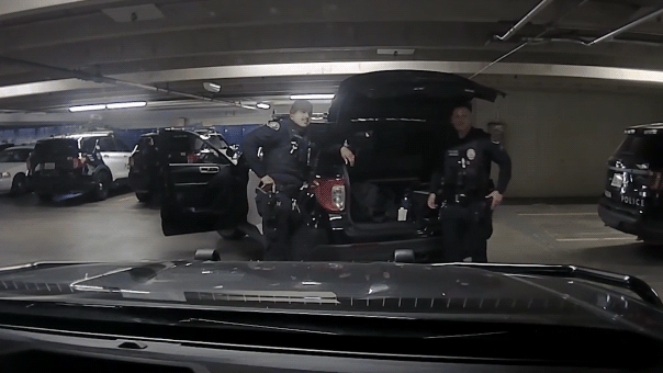 Pasadena Police Officer points gun at another officer then reholsters
