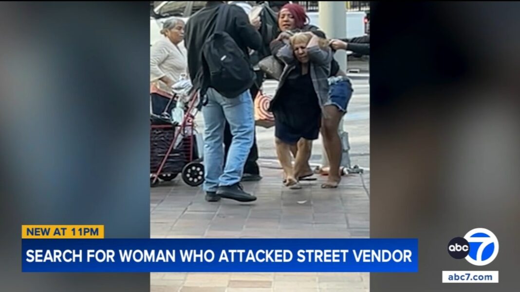 Street vendor suffers brutal attack while working in downtown Los Angeles, video shows
