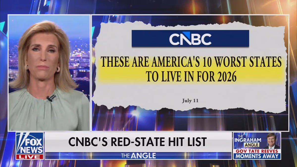 Fox News star Laura Ingraham outraged by new ranking claiming 10 worst states to live in America are all GOP-run