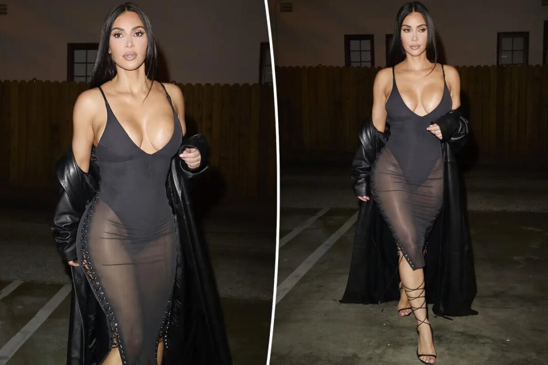 Kim Kardashian wears see-through lace-up look in Los Angeles