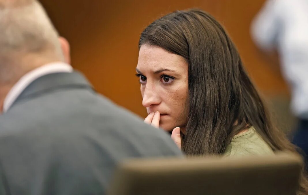 Clancy confers with her lawyer Kevin Reddington during her murder trial where she is charged in the 2023 killing of her three children, Wednesday, July 22, 2026, in Plymouth Superior Court in Plymouth, Mass. (Greg Derr/The Patriot Ledger via AP, Pool)
