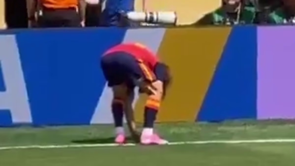 Marc Cucurella spotted burying a 'lucky' COIN in World Cup pitch