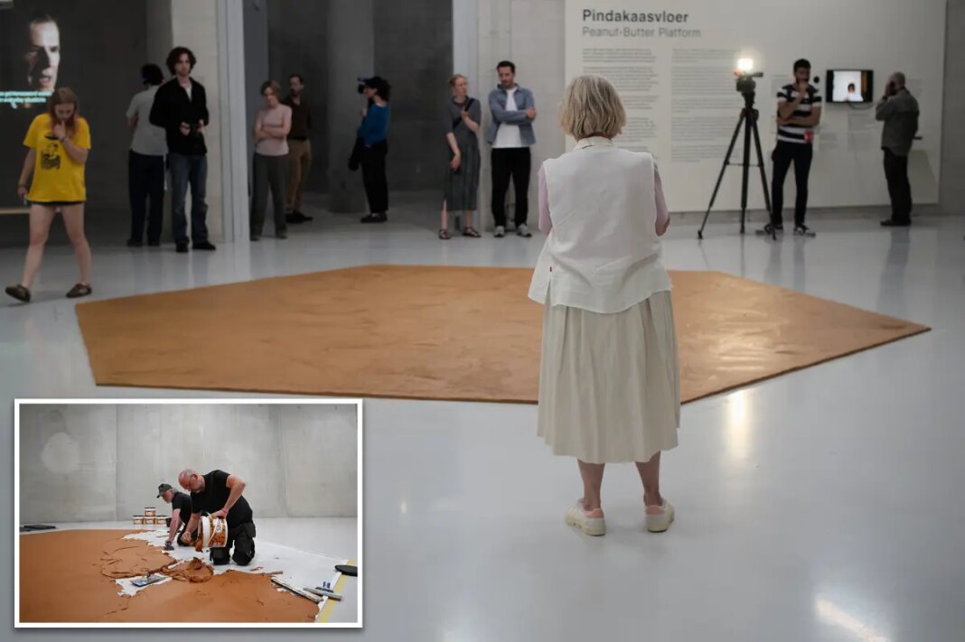 Museum spreads 800 pounds of peanut butter on floor in honor of late artist