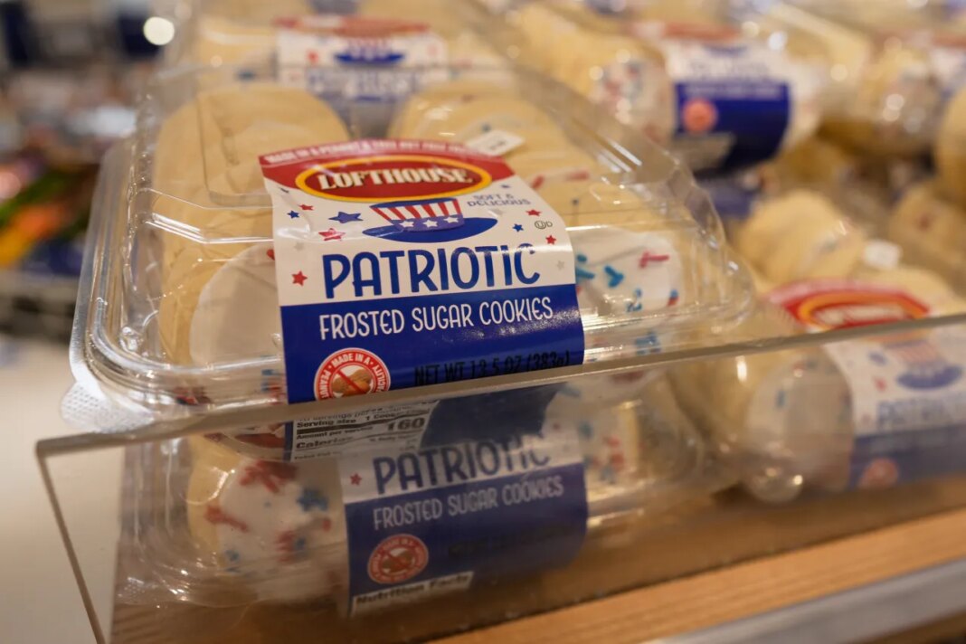 Patriotic Frosted Sugar Cookies are for sale at the Meijer in Wetherington, Ohio, Tuesday, June 30, 2026. (AP Photo/Carolyn Kaster)