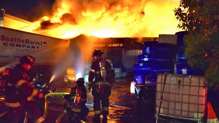 Seattle Warehouse Inferno: Three-Alarm Blaze Engulfs Industrial District, Roof Collapses