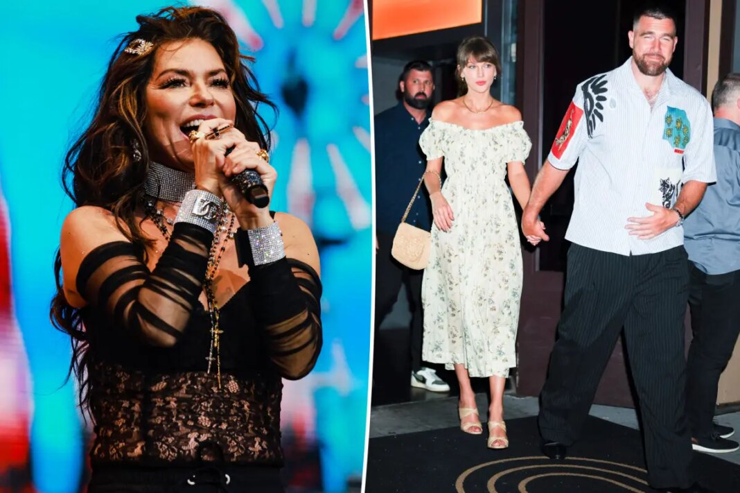 Shania Twain pokes fun at missing Taylor Swift and Travis Kelce's wedding for bride's ex
