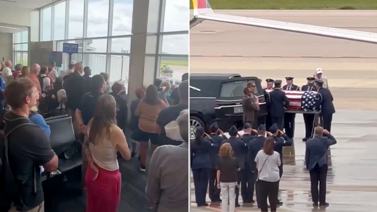 Heartfelt Tribute: Travelers Pause to Honor Returning Fallen US Service Member