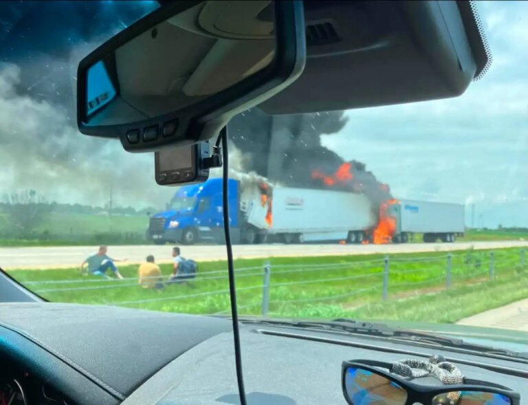 Massive Fire Erupts on I-74 as Two Semi Trucks Crash Near Oakwood