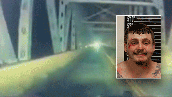 Gavin Thor Lundgren is seen diving headfirst off a bridge