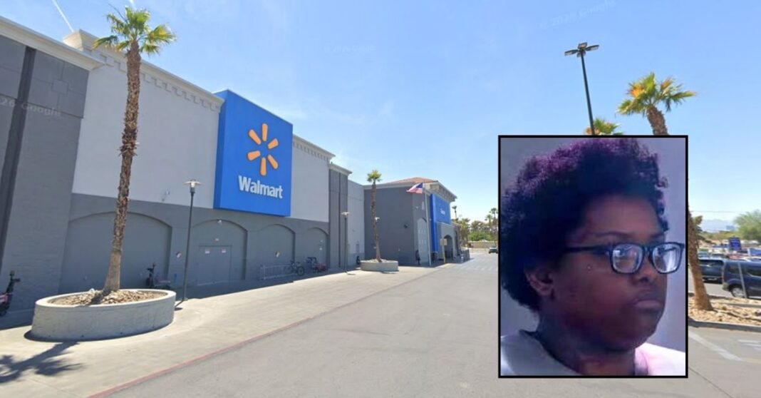 Inset: Raqiya Ward (KSNV). The Walmart in Las Vegas, Nev., where a man was killed by police after shooting a person he got into an argument with (Google Maps).