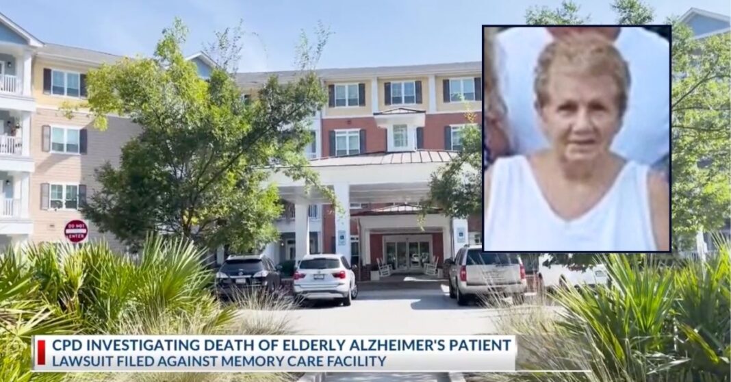 Inset: Shelba Catterton. Background: The South Carolina nursing home where Shelba Catterton allegedly walked out of an unlocked door and was swarmed by fire ants (WCBD).