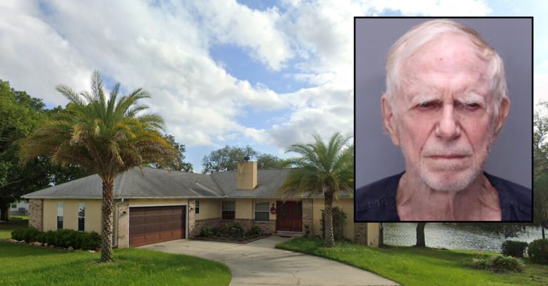 Inset: William A. Lippold (St. John's County Sheriff's Office). Background: The Florida home where Lippold allegedly killed his wife (Google Maps).