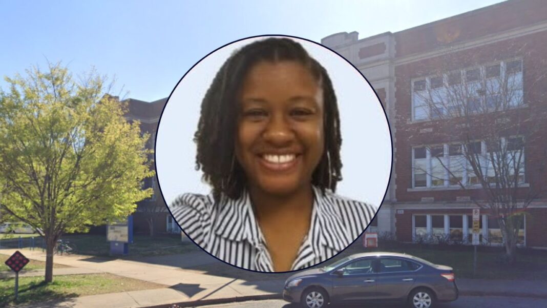 Inset: Janelle Brooks (Warner Elementary School Facebook). Background: Warner Elementary School in East Nashville (Google Maps).