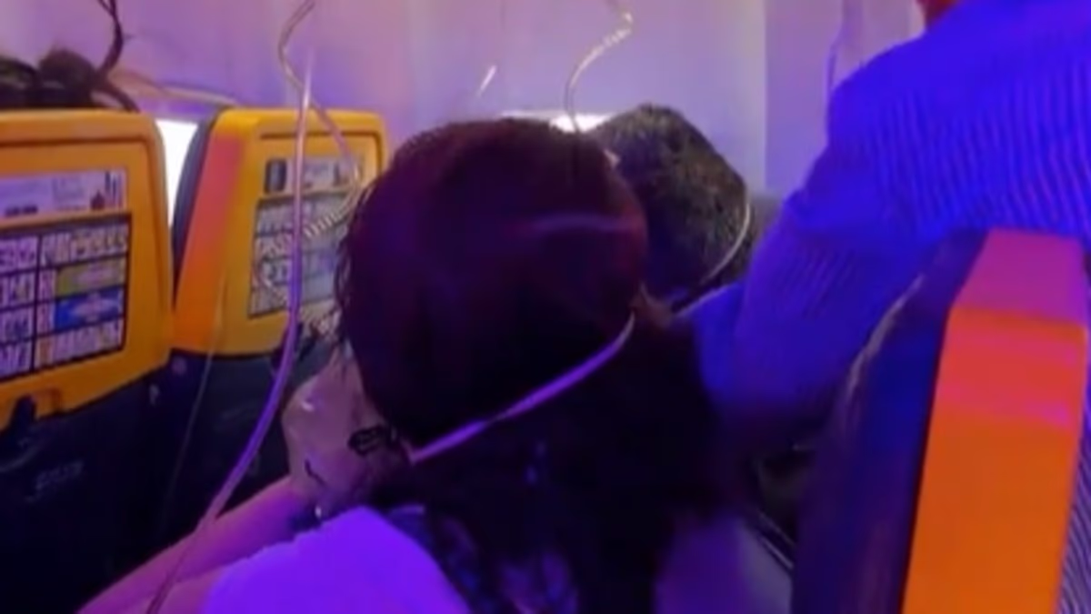 Footage emerges from inside Ryanair plane cabin after window shattered