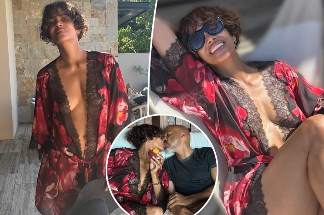 Halle Berry celebrates 60th birthday in sheer silky robe