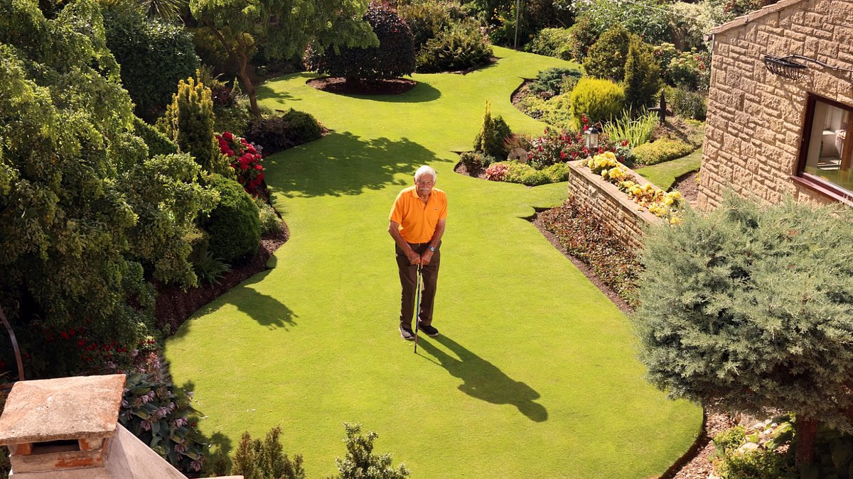 Heartwarming story of the man whose heatwave lawn will leave you green with envy. He's just lost his wife of 50 years and has had six new hips - but even the drought hasn't stopped Stuart creating perfection. So how DOES he do it?