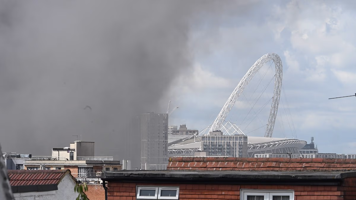 Huge fire erupts near Wembley stadium after reports of 'explosion' as smoke billows over London
