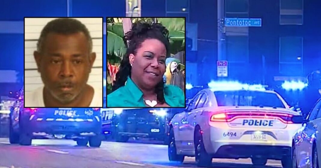 Left inset: Tyronne Brazille (Shelby County Sheriff's Office). Right inset: Lanessa Bradford (WREG). Background: The area in downtown Memphis where Tyronne Brazille was allegedly pulled over after driving through several states with the body of his wife, Lanessa Bradford, in the passenger seat (WREG).