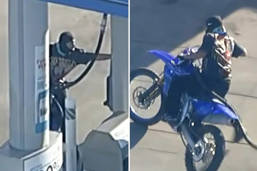 LA police chase takes wild turn as dirt-bike rider stops to get gas