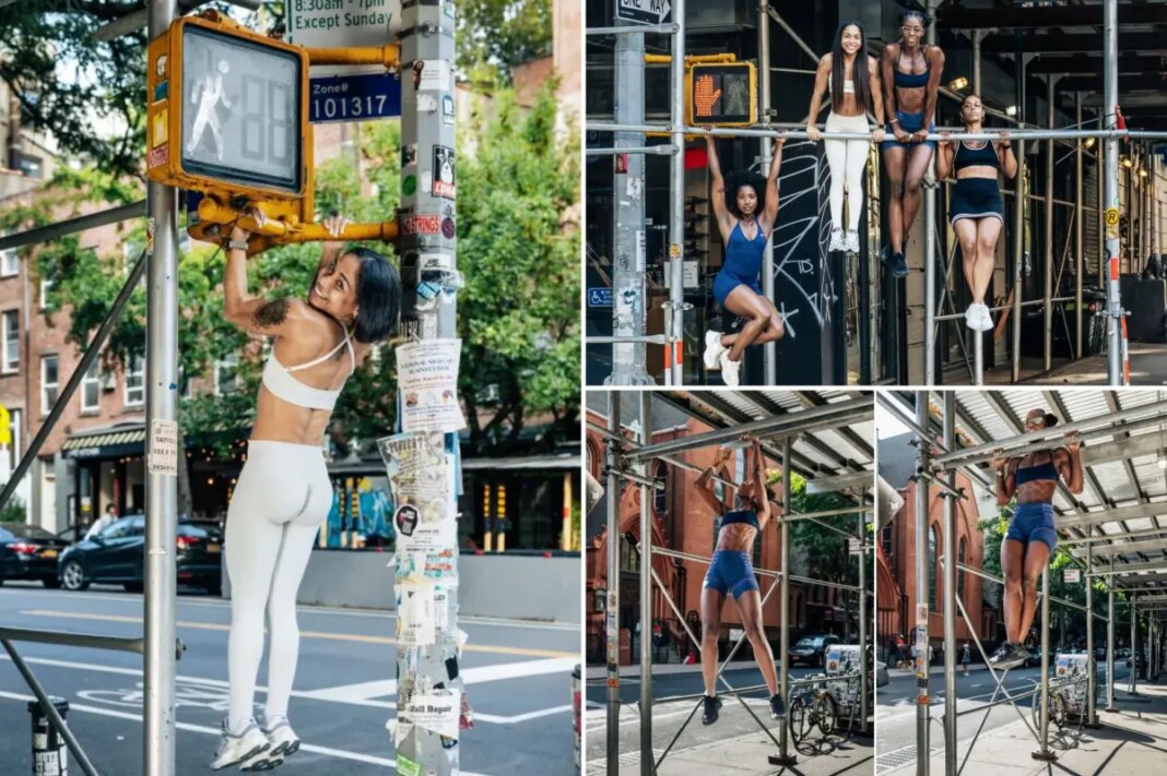 NYC women are doing pull-ups on scaffolding, streetlights and subway rails