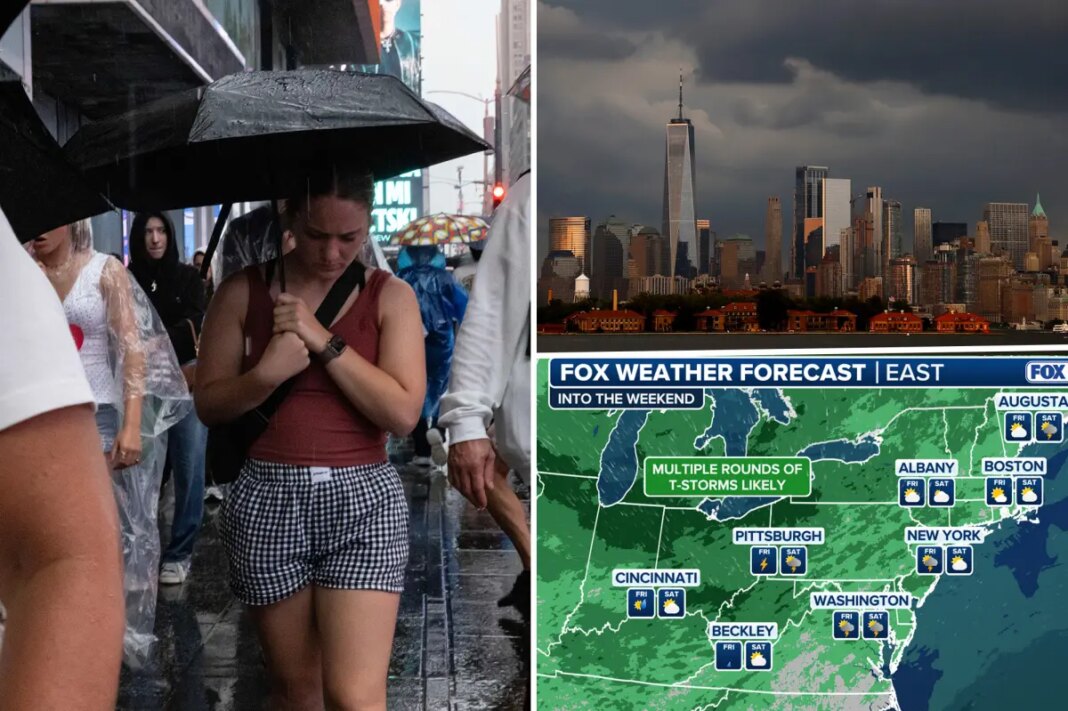 Powerful thunderstorms, flooding threaten East Coast through weekend amid sweltering heat