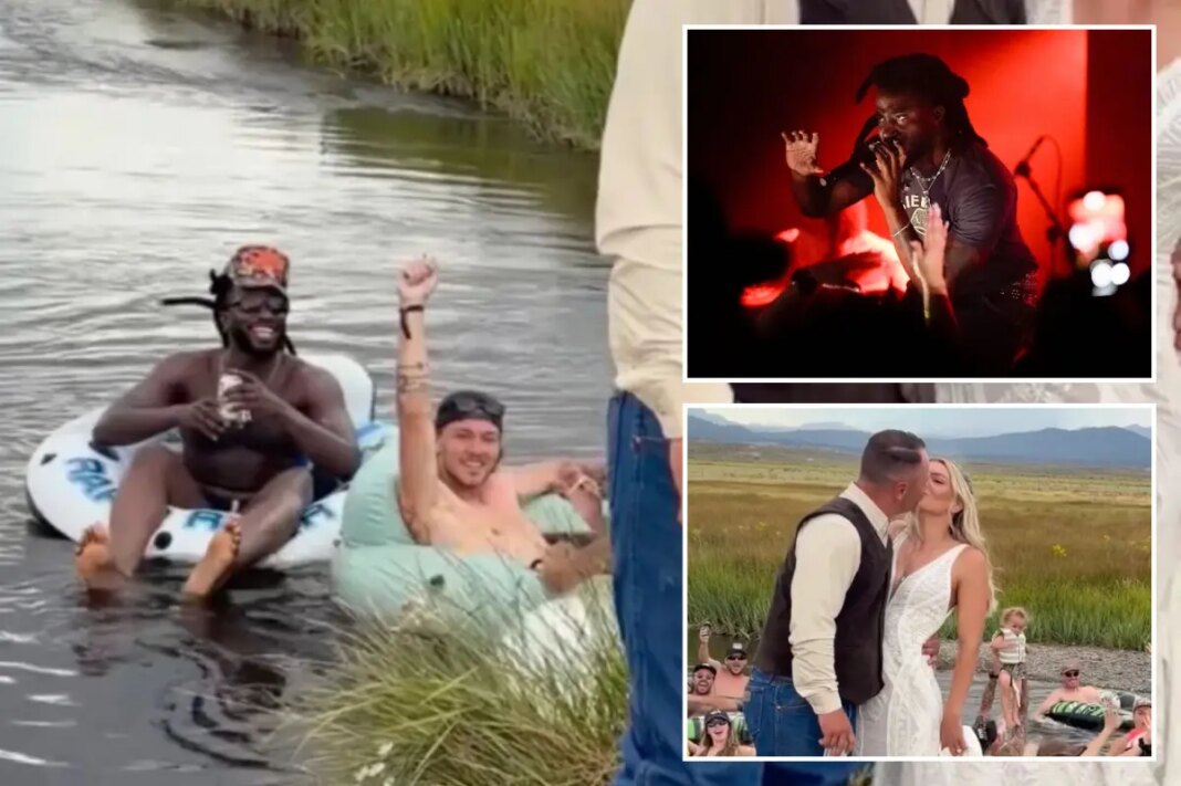 Shaboozey makes surprise wedding cameo while in California river