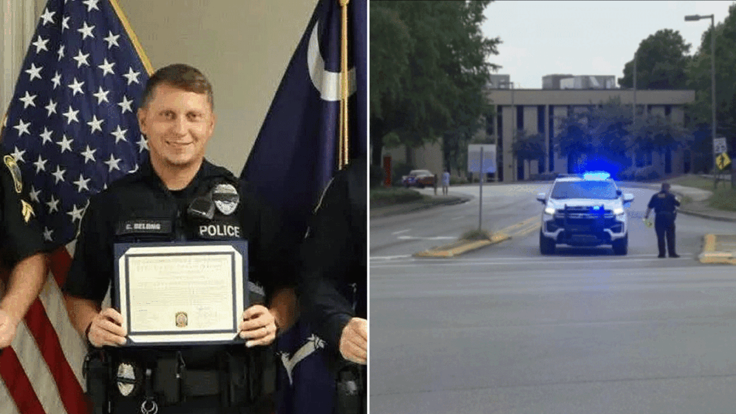 Split of Officer DeLong and the shooting scene