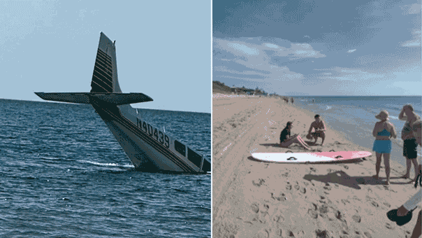 Video shows young female pilot, 23, swimming off after surviving emergency water landing in Florida