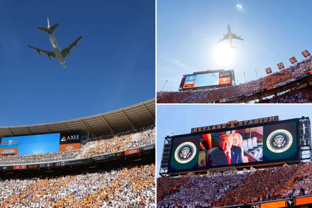Air Force One does flyover before Trump attends Texas-Tennessee game