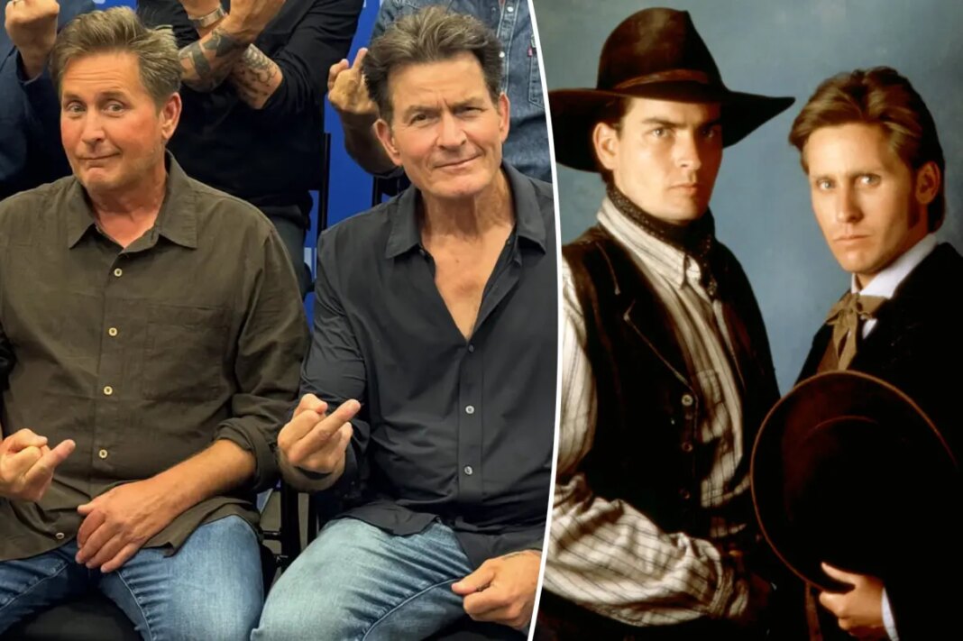 Brothers Charlie Sheen and Emilio Estevez pose for rare photo together at ‘Young Guns’ reunion
