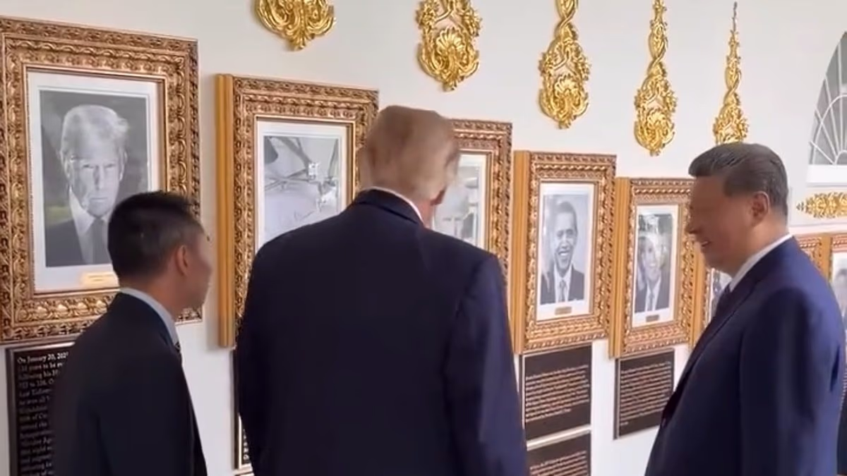 China's leader laughs as Trump shows him Biden 'portrait'