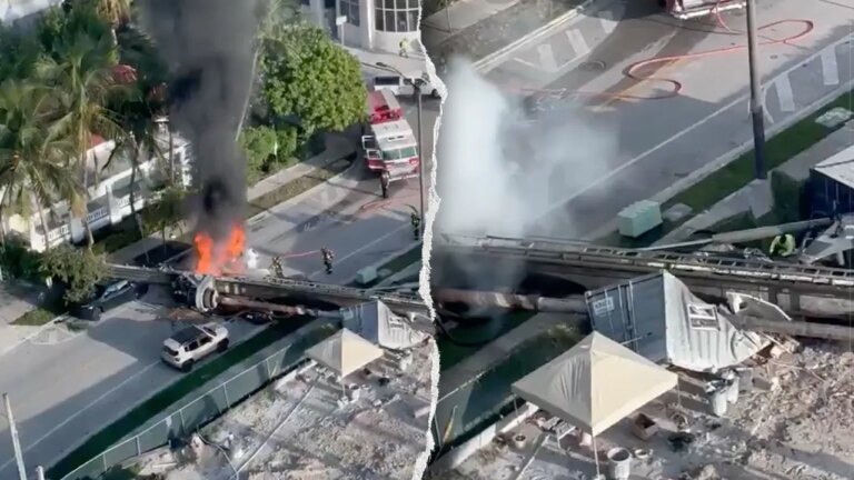 Miami Construction Rig Collapse Crushes 3 Cars, Traps Workers as Fire Breaks Out