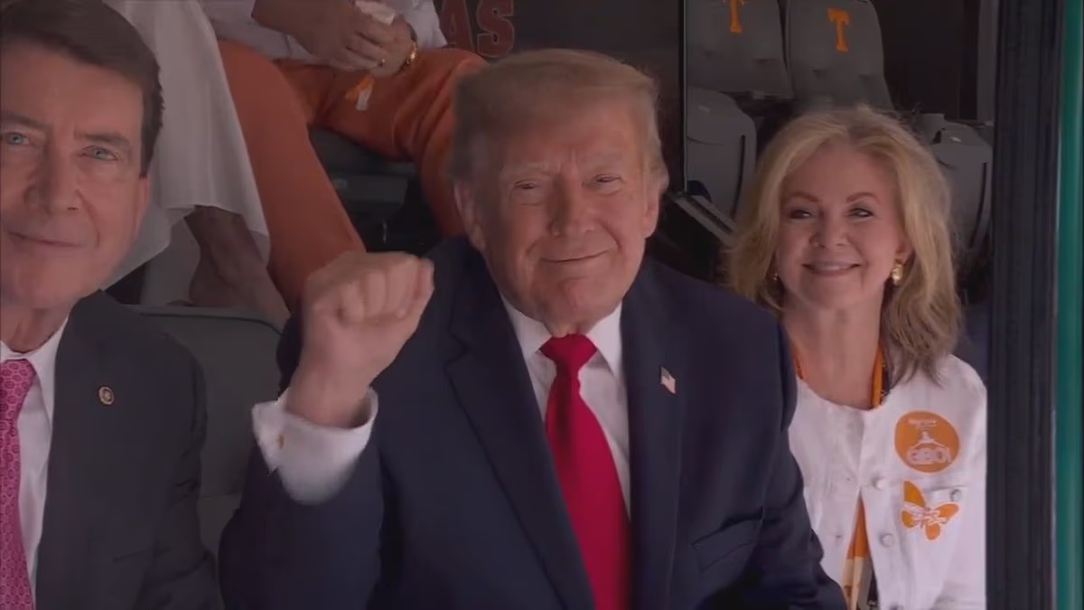 Donald Trump met with roaring cheers from college football fans